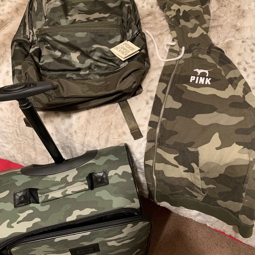 VS PINK CAMO Suitcase + backpack + jacket 🧳🎒🧥